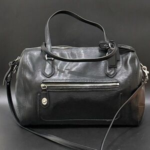 COACH 25062 Poppy East/West Black Textured Patent Leather Satchel Crossbody